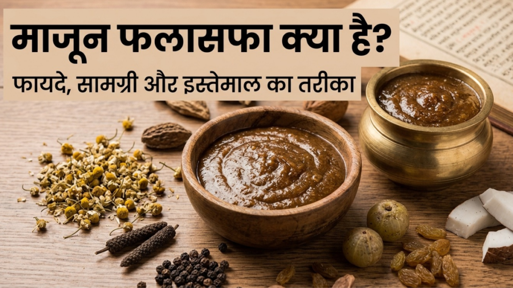 Majoon Falasfa - पारंपरिक यूनानी हर्बल टॉनिक की सामग्री और तैयार माजून