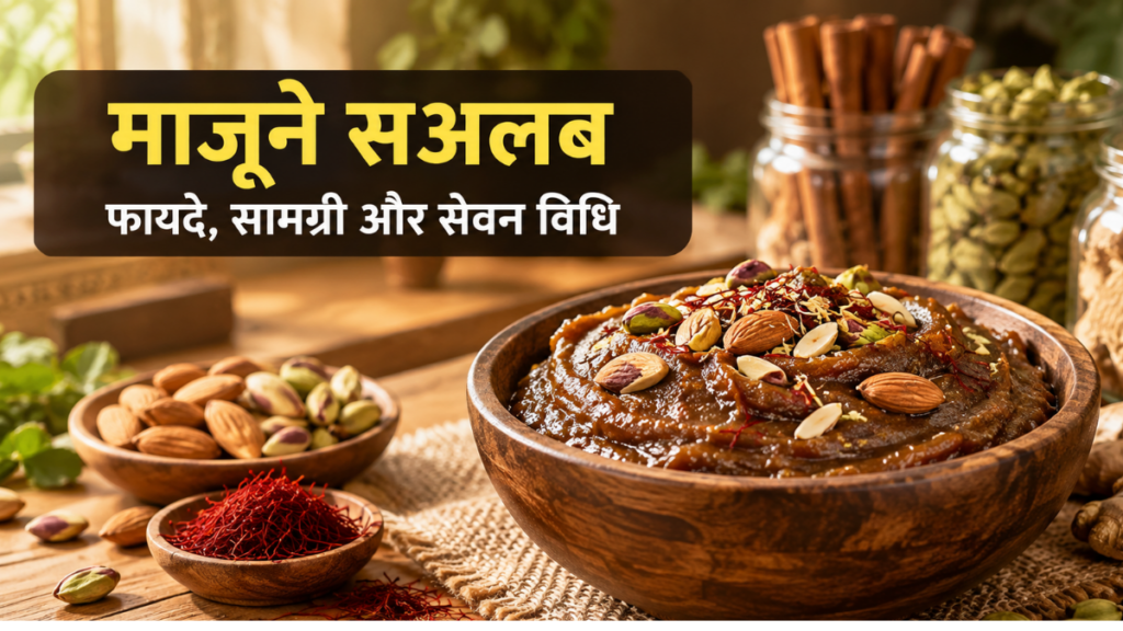 Majoon Salab - पारंपरिक यूनानी हर्बल टॉनिक की सामग्री और तैयार माजून